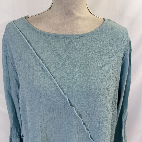 Ali Miles Top Womens PXL Boat Neck Top Tunic  Lagenlook Crinkle  Buttons - Picture 3 of 6
